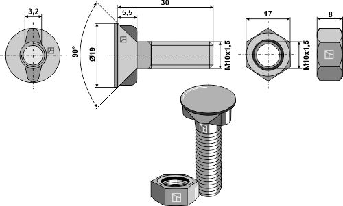 BOLT M10X30 M/2 NESER SORT