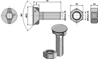 KK033100 Bolt M12x30 m/2 neser