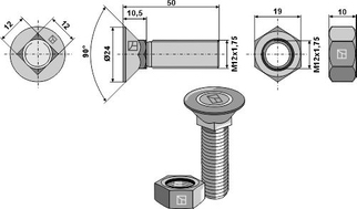 Plogbolt M12x50 12,9 inkl. nøtt