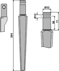 Kongskilde / Pegoraro tann 390 mm Ø32 mm h/v