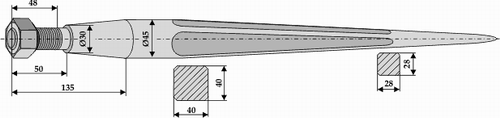 Rett frontlastertann M28 med spiss 1100 mm