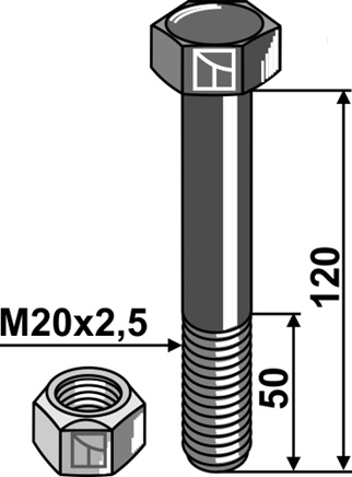 Bolt M20 x 2,5 x 120 + låsemutter