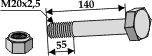 Perfekt bolt M20x140 med låsemutter