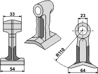 Hammerslager Ø23,0 mm 33 x 54 mm R=110