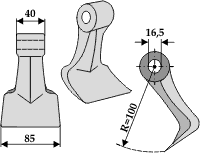 Hammerslager Ø16,5 mm 40 x 85 mm R=100