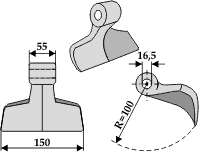 Hammerslager Ø16,5 mm 55 x 150 mm R=100