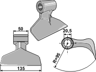 Hammerslager Ø20,5 mm 50 x 135 mm R=95