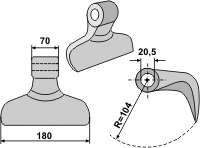 Hammerslager Ø20,5 mm 70 x 180 mm R=104