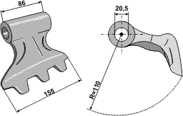 Hammerslager Ø20,5 mm 86 x 155 mm R=110