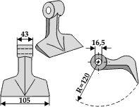 Hammerslager Ø16,5 mm 43 x 105 mm R=120