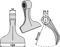 Hammerslager Ø25,5 mm 30 x 120 mm R=125