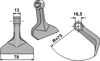 Hammerslager Ø16,5 mm 13 x 78 mm<br> R=75