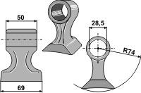 Hammerslager Ø28,5 mm 50 x 69 mm R=74