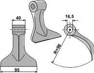 Hammerslager Ø16,5 mm 40 x 95 mm R=98