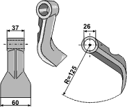 Hammerslager Ø26,0 mm 37 x 60 mm R=125