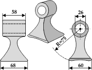 Hammerslager Ø26,0 mm 58 x 68 mm<br> R=75