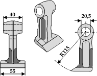 Hammerslager Ø20,5 mm 40 x 55 mm R=115