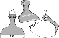Hammerslager Ø16,0 mm 40 x 130 mm R=110