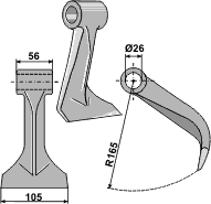 Hammerslager Ø26,0 mm 56 x 105 mm R=165