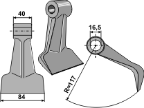 Hammerslager Ø16,5 mm 40 x 84 mm R=117