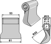 Hammerslager Ø13,0 mm 53 x 61 mm<br> R=55