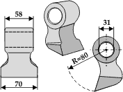 Hammerslager Ø31,0 mm 58 x 70 mm<br> R=80