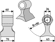 Hammerslager Ø26,0 mm 60 x 70 mm<br> R=80