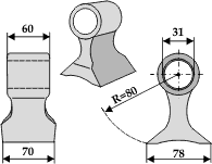 Hammerslager Ø31,0 mm 60 x 70 mm<br> R=80