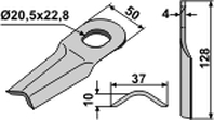 Taarup kniv dråpeformet 128x50x4 mm Ø20,5x22,8 (25 stk)110300